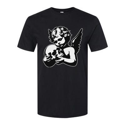 Blackwork Cherub Angel Holding Skull Softstyle CVC T-Shirt