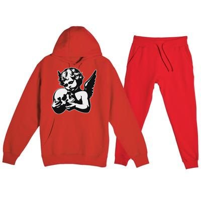 Blackwork Cherub Angel Holding Skull Premium Hooded Sweatsuit Set