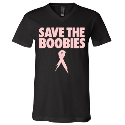 Breast Cancer Awareness SAVE THE BOOBIES Pink Ribbon Halloween V-Neck T-Shirt