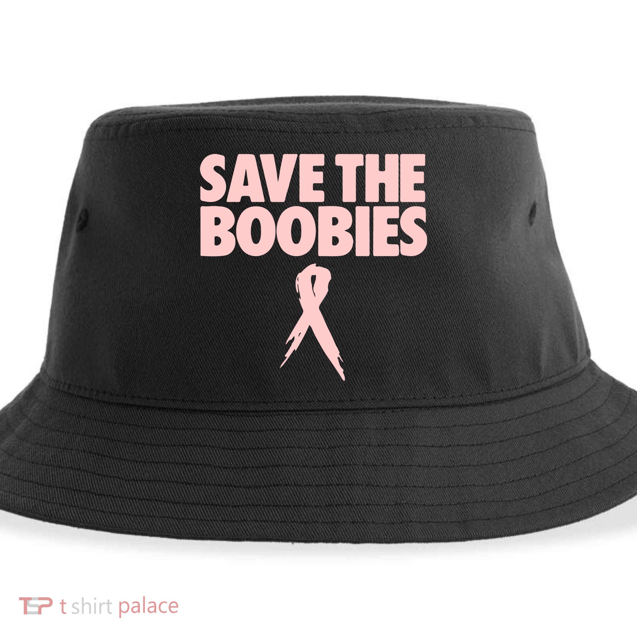 Breast Cancer Awareness SAVE THE BOOBIES Pink Ribbon Halloween Sustainable Bucket Hat