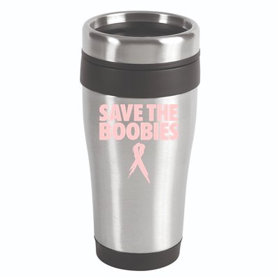 Breast Cancer Awareness SAVE THE BOOBIES Pink Ribbon Halloween 16oz Travel Tumbler
