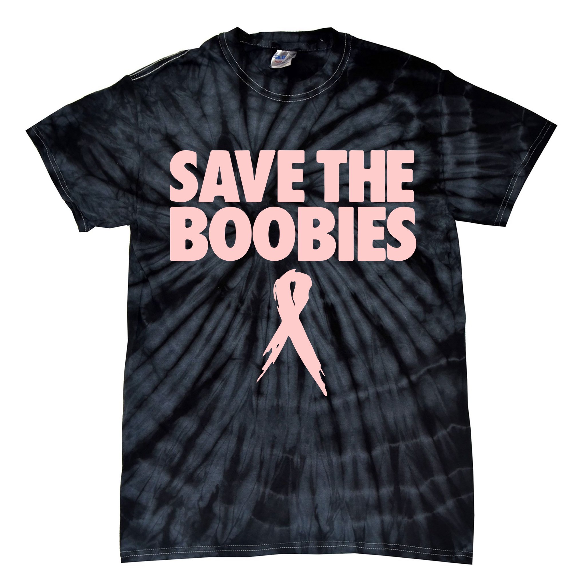 Breast Cancer Awareness SAVE THE BOOBIES Pink Ribbon Halloween Tie-Dye T-Shirt
