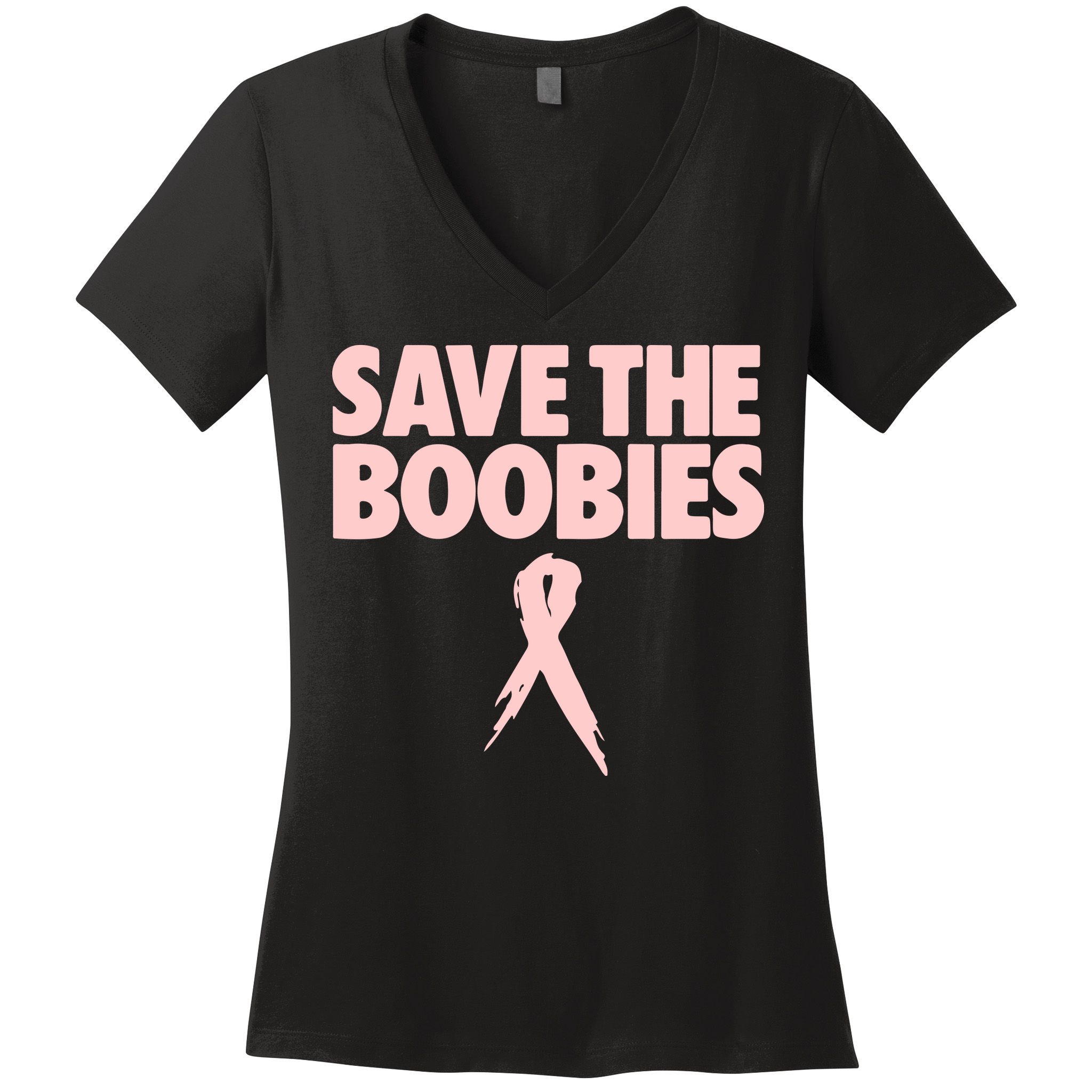 Breast Cancer Awareness SAVE THE BOOBIES Pink Ribbon Halloween Women's V-Neck T-Shirt