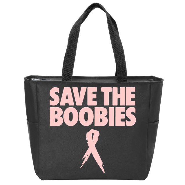Breast Cancer Awareness SAVE THE BOOBIES Pink Ribbon Halloween Zip Tote Bag
