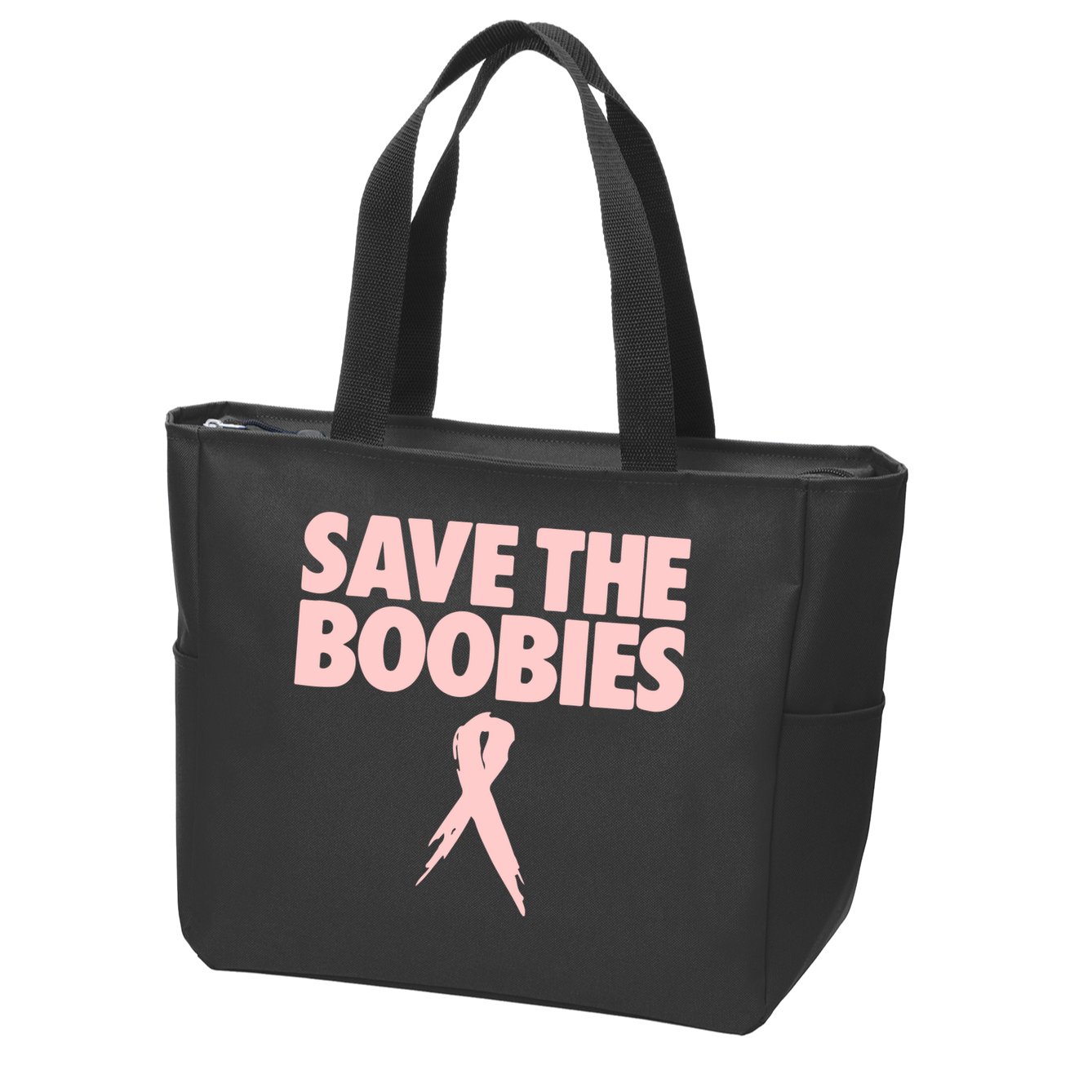 Breast Cancer Awareness SAVE THE BOOBIES Pink Ribbon Halloween Zip Tote Bag
