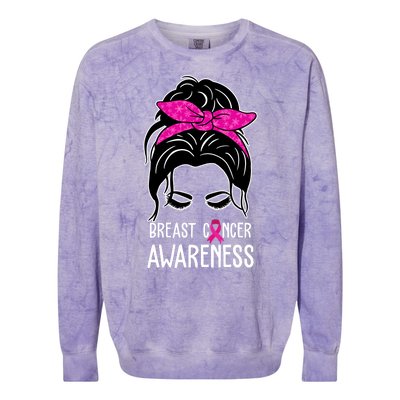 Breast Cancer Awareness Hair Bun Pink Ribbon Colorblast Crewneck Sweatshirt