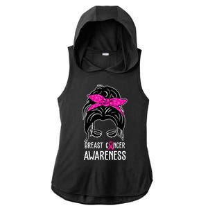 Breast Cancer Awareness Hair Bun Pink Ribbon Ladies PosiCharge Tri-Blend Wicking Draft Hoodie Tank