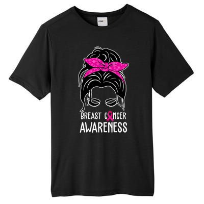 Breast Cancer Awareness Hair Bun Pink Ribbon Tall Fusion ChromaSoft Performance T-Shirt