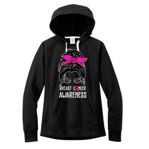 Breast Cancer Awareness Hair Bun Pink Ribbon Women's Fleece Hoodie