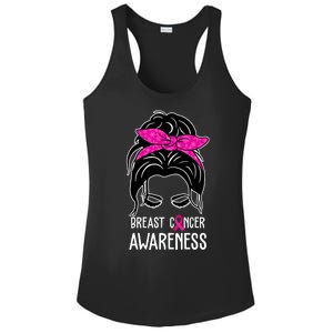 Breast Cancer Awareness Hair Bun Pink Ribbon Ladies PosiCharge Competitor Racerback Tank