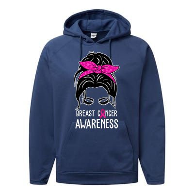 Breast Cancer Awareness Hair Bun Pink Ribbon Performance Fleece Hoodie