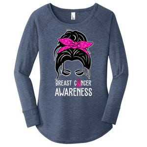 Breast Cancer Awareness Hair Bun Pink Ribbon Women's Perfect Tri Tunic Long Sleeve Shirt