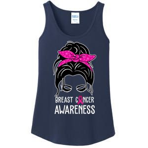 Breast Cancer Awareness Hair Bun Pink Ribbon Ladies Essential Tank