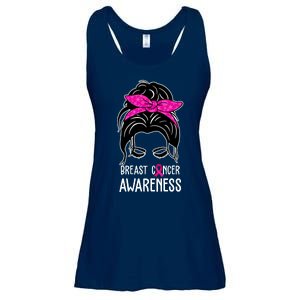 Breast Cancer Awareness Hair Bun Pink Ribbon Ladies Essential Flowy Tank