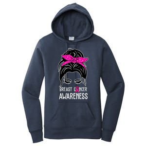 Breast Cancer Awareness Hair Bun Pink Ribbon Women's Pullover Hoodie