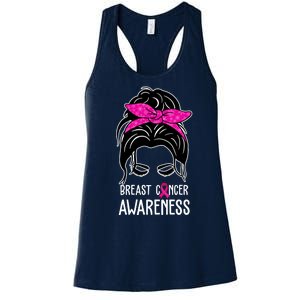 Breast Cancer Awareness Hair Bun Pink Ribbon Women's Racerback Tank