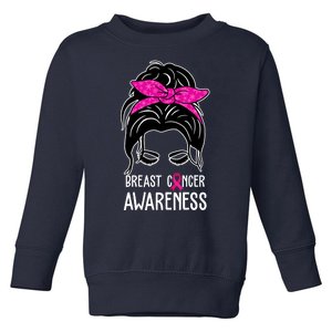 Breast Cancer Awareness Hair Bun Pink Ribbon Toddler Sweatshirt