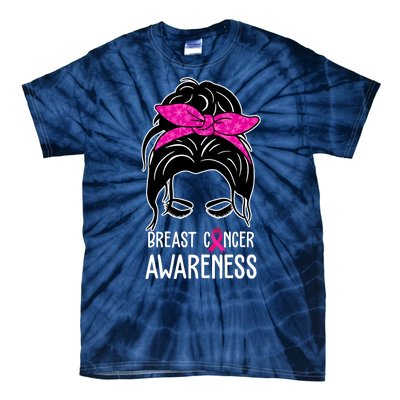 Breast Cancer Awareness Hair Bun Pink Ribbon Tie-Dye T-Shirt