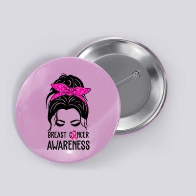 Breast Cancer Awareness Hair Bun Pink Ribbon Button
