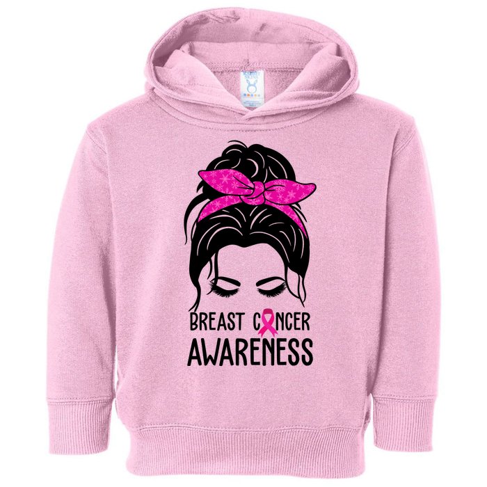 Breast Cancer Awareness Hair Bun Pink Ribbon Toddler Hoodie