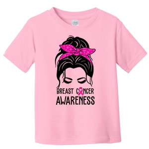 Breast Cancer Awareness Hair Bun Pink Ribbon Toddler T-Shirt