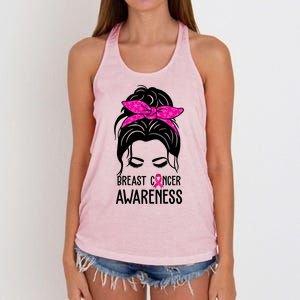 Breast Cancer Awareness Hair Bun Pink Ribbon Women's Knotted Racerback Tank