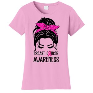 Breast Cancer Awareness Hair Bun Pink Ribbon Women's T-Shirt