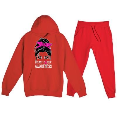 Breast Cancer Awareness Hair Bun Pink Ribbon Premium Hooded Sweatsuit Set