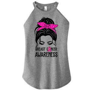 Breast Cancer Awareness Hair Bun Pink Ribbon Women's Perfect Tri Rocker Tank