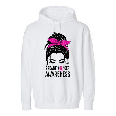 Breast Cancer Awareness Hair Bun Pink Ribbon Garment-Dyed Fleece Hoodie