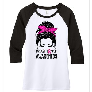 Breast Cancer Awareness Hair Bun Pink Ribbon Women's Tri-Blend 3/4-Sleeve Raglan Shirt