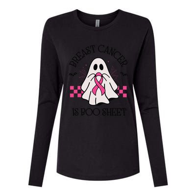 Breast Cancer Awareness Ribbon Boo Sheet Halloween Ghost Womens Cotton Relaxed Long Sleeve T-Shirt