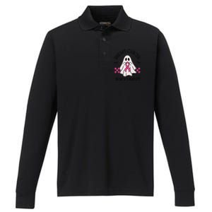 Breast Cancer Awareness Ribbon Boo Sheet Halloween Ghost Performance Long Sleeve Polo