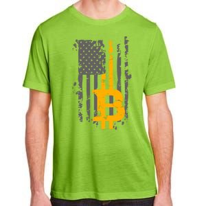 Bitcoin Crypto American Flag Gold Thin Line Adult ChromaSoft Performance T-Shirt