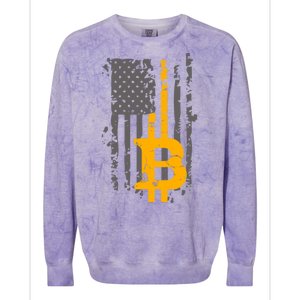 Bitcoin Crypto American Flag Gold Thin Line Colorblast Crewneck Sweatshirt