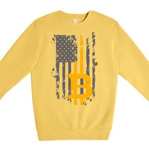 Bitcoin Crypto American Flag Gold Thin Line Premium Crewneck Sweatshirt