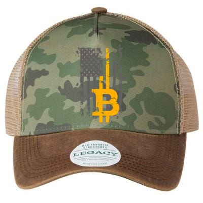 Bitcoin Crypto American Flag Gold Thin Line Legacy Tie Dye Trucker Hat