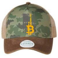Bitcoin Crypto American Flag Gold Thin Line Legacy Tie Dye Trucker Hat