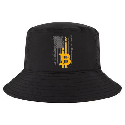 Bitcoin Crypto American Flag Gold Thin Line Cool Comfort Performance Bucket Hat