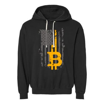 Bitcoin Crypto American Flag Gold Thin Line Garment-Dyed Fleece Hoodie