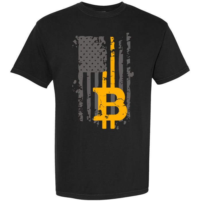 Bitcoin Crypto American Flag Gold Thin Line Garment-Dyed Heavyweight T-Shirt