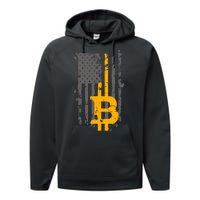 Bitcoin Crypto American Flag Gold Thin Line Performance Fleece Hoodie