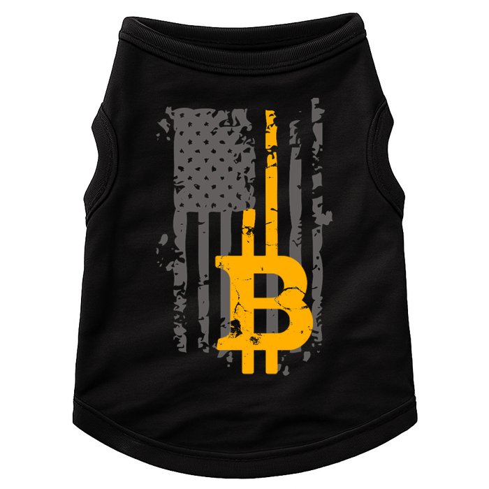 Bitcoin Crypto American Flag Gold Thin Line Doggie Tank