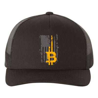 Bitcoin Crypto American Flag Gold Thin Line Yupoong Adult 5-Panel Trucker Hat