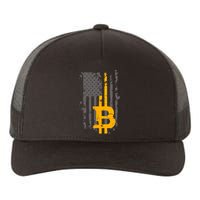 Bitcoin Crypto American Flag Gold Thin Line Yupoong Adult 5-Panel Trucker Hat