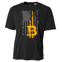 Bitcoin Crypto American Flag Gold Thin Line Cooling Performance Crew T-Shirt