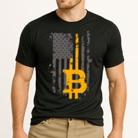 Bitcoin Crypto American Flag Gold Thin Line Performance Shirt