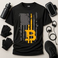 Bitcoin Crypto American Flag Gold Thin Line Performance Shirt