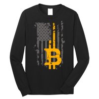 Bitcoin Crypto American Flag Gold Thin Line Long Sleeve Shirt