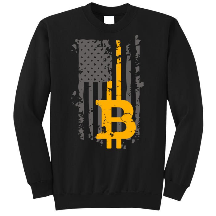 Bitcoin Crypto American Flag Gold Thin Line Sweatshirt